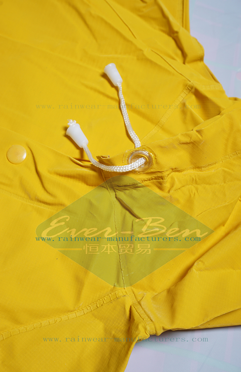 Strong reusable pvc rain gear drawing string holes hood